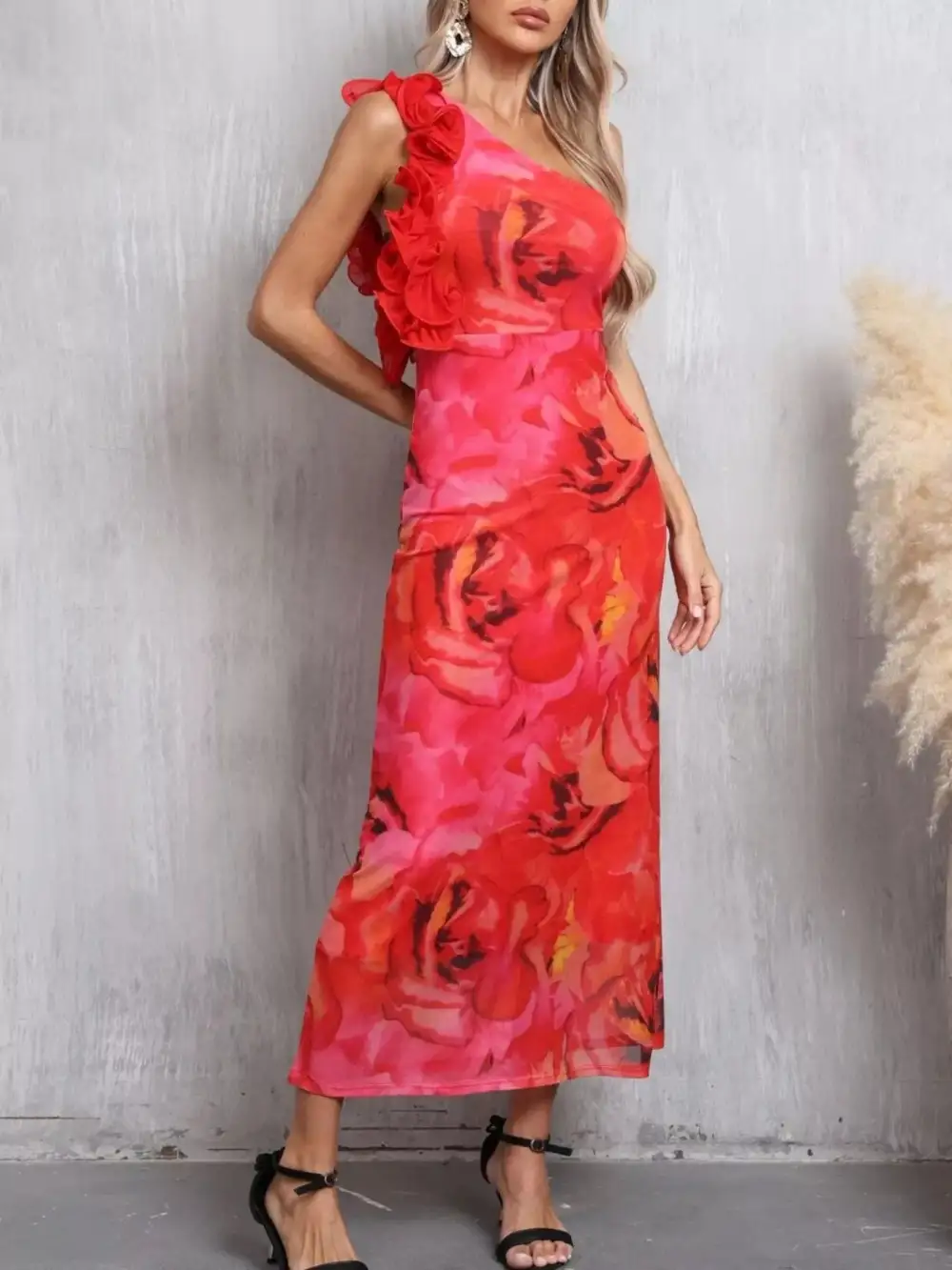 Lightweight Feel Floral Printed Ruffle Dress