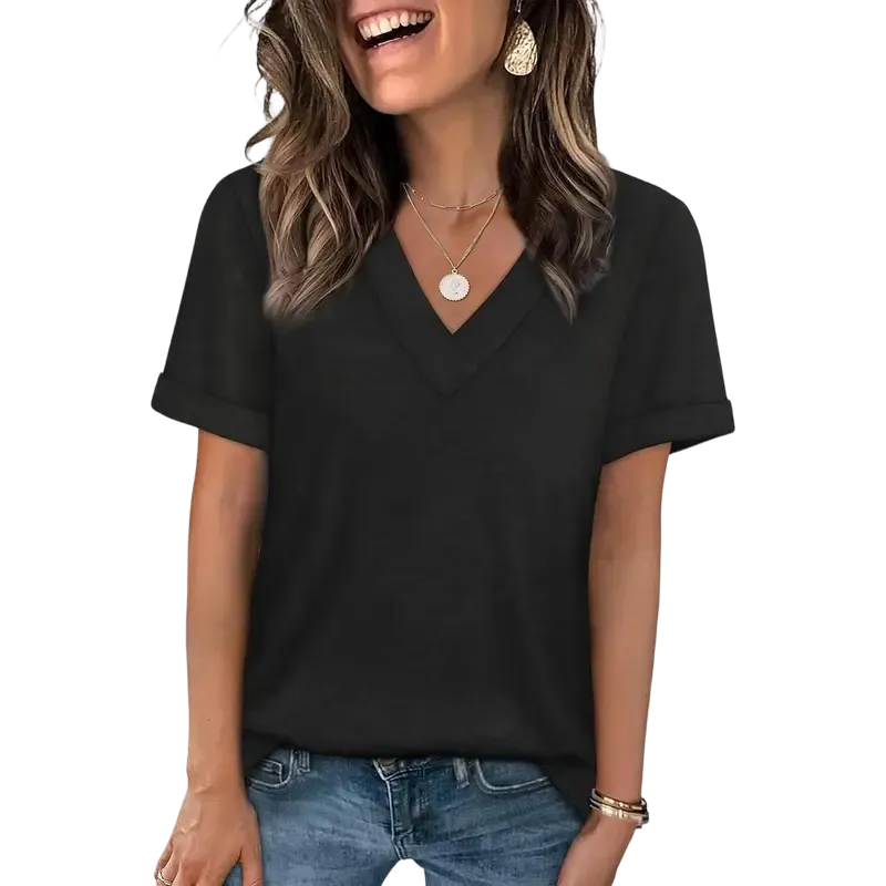 Women's Summer Short-Sleeve Basic Casual V-Neck T-Shirt 2026