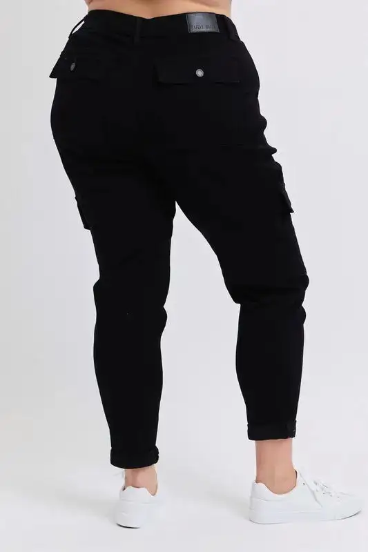 High-Waist Drawstring Cuffed Pocketed Cargo Jogger Pants