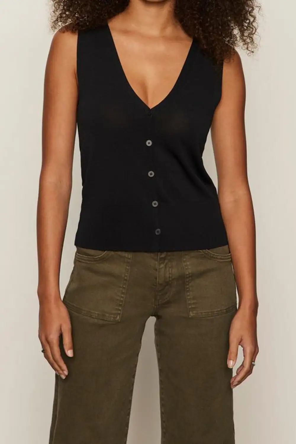 Button Front Fitted Lightweight Tank Top