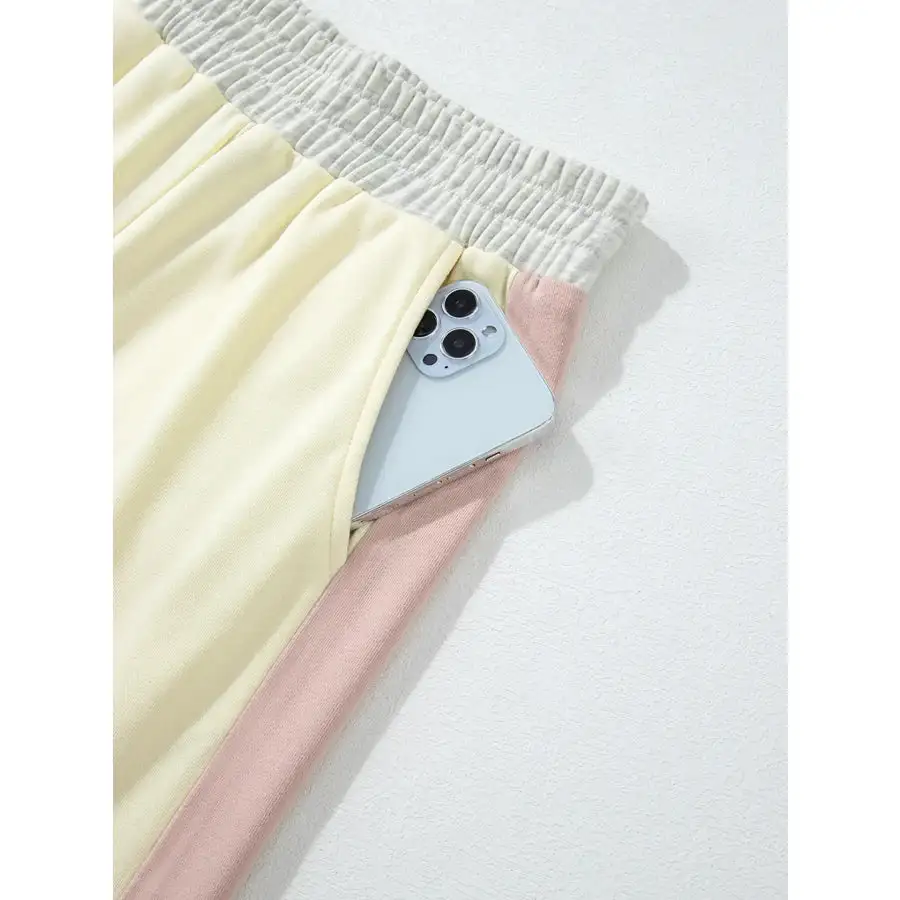 Block Round Neck Top and Pants Set