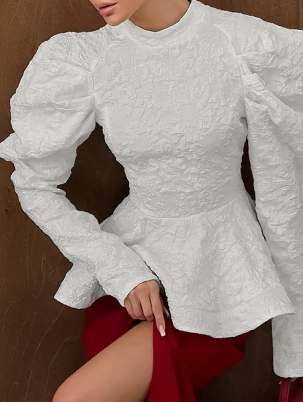 French Vintage Puff Sleeve Jacquard Tee