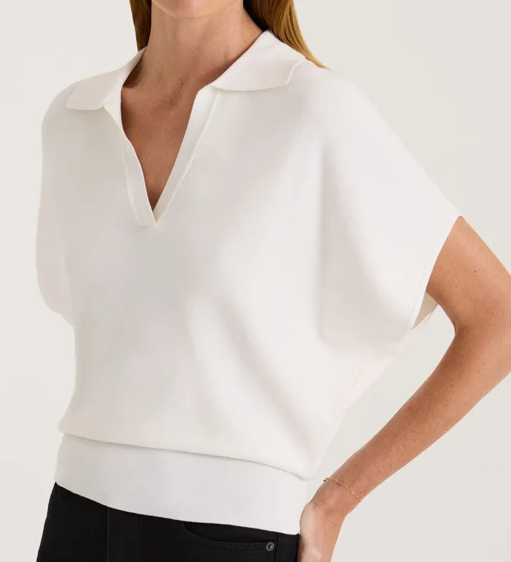 Cream Waisted Polo Knit Top