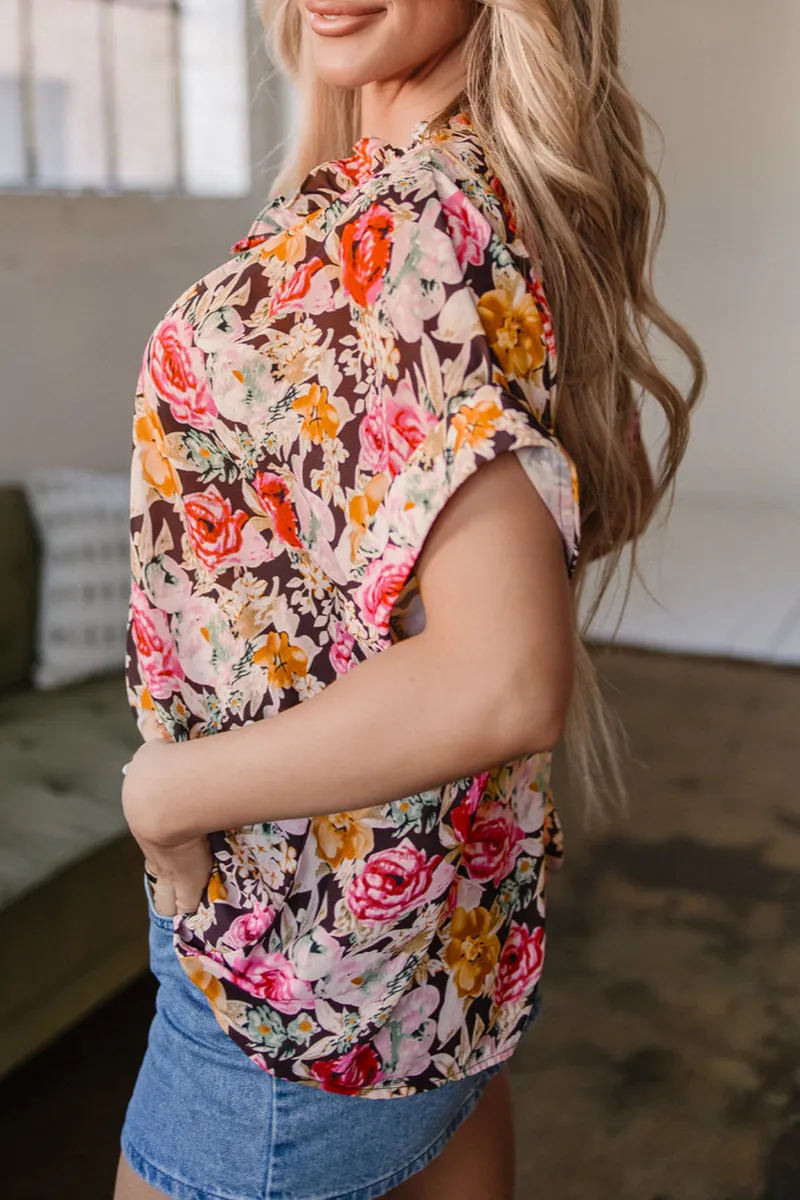 Floral Crew Neck Short Sleeve Blouse