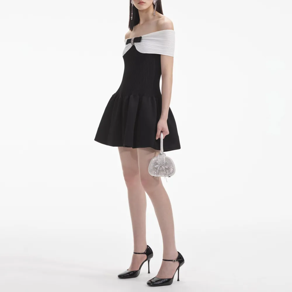Black Knit Bow Mini Dress