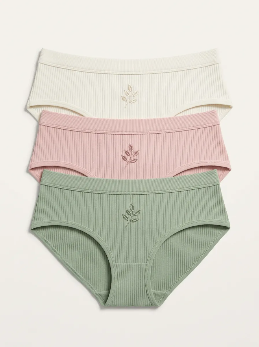 Women's Mid-Rise Ribbed Leaf Briefs Three Pack