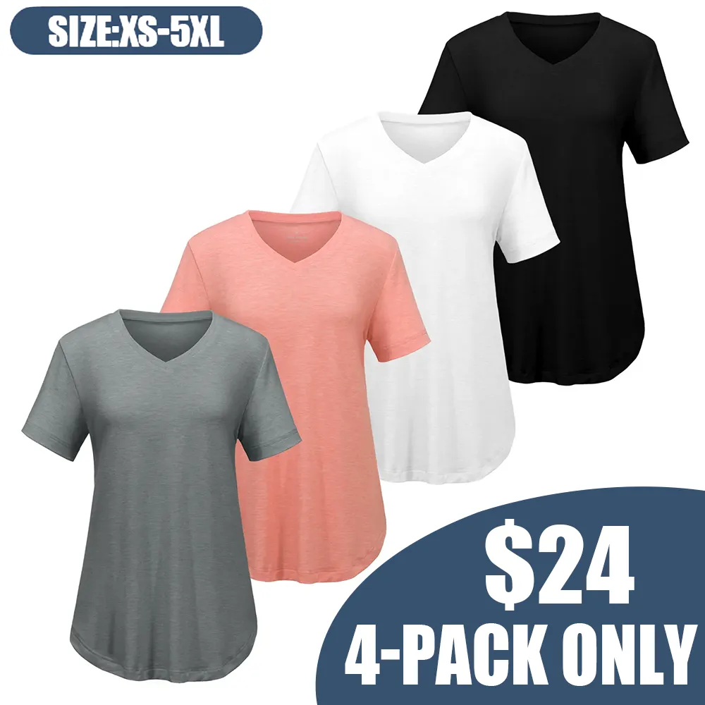 Women'S Casual V-Neck Short-Sleeve T-Shirt - Four-Piece Set