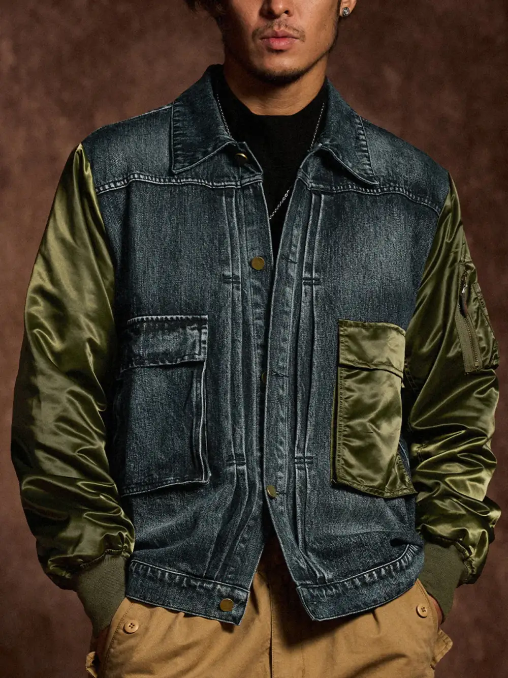 Men's Denim Pocketed Bomber Jacket