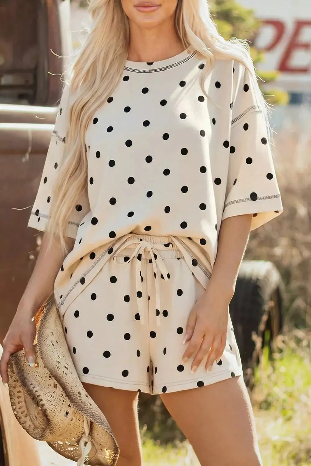 Exposed Seam Detail Polka Dot Loose Tee