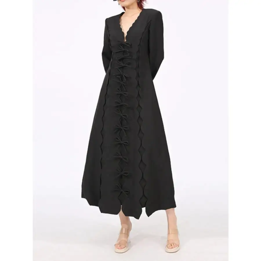 Long Sleeve Bow Front Midi Dress