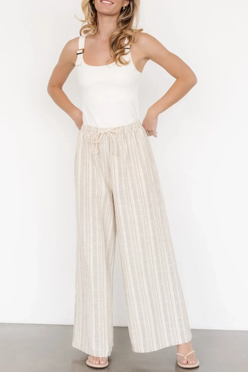 Classic Natural Stripe Straight Leg Slim-Fit Loose Pants