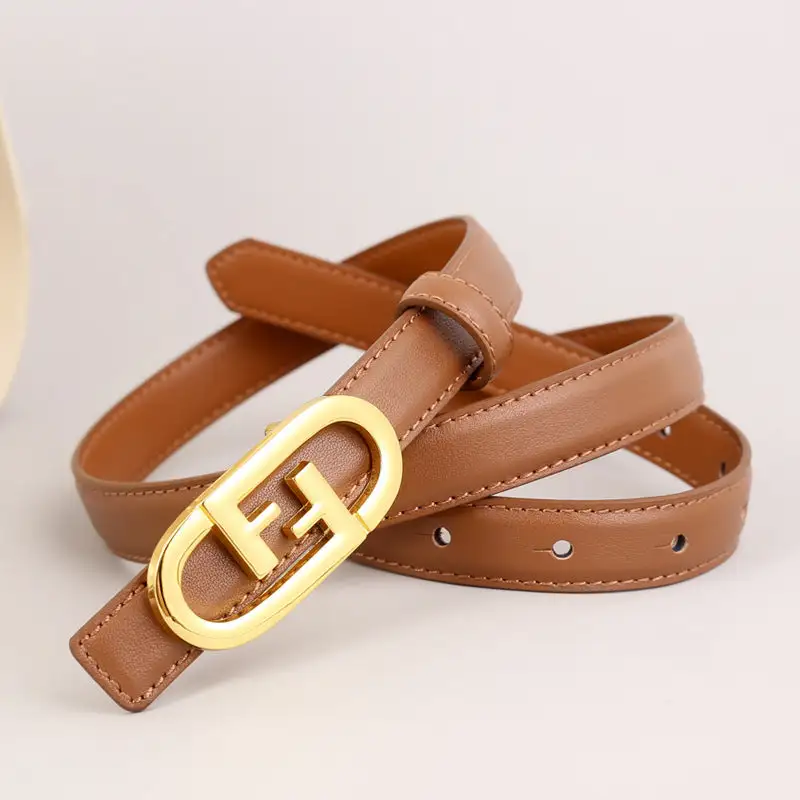 Textured Leather Belt with Golden Buckle