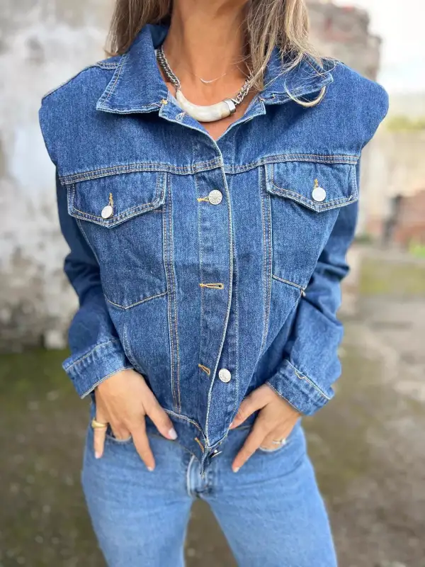 Plus Size Button Up Chest Pockets Jacket