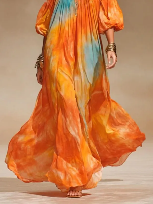Sunset Gradient Flowy Resort Maxi Dress