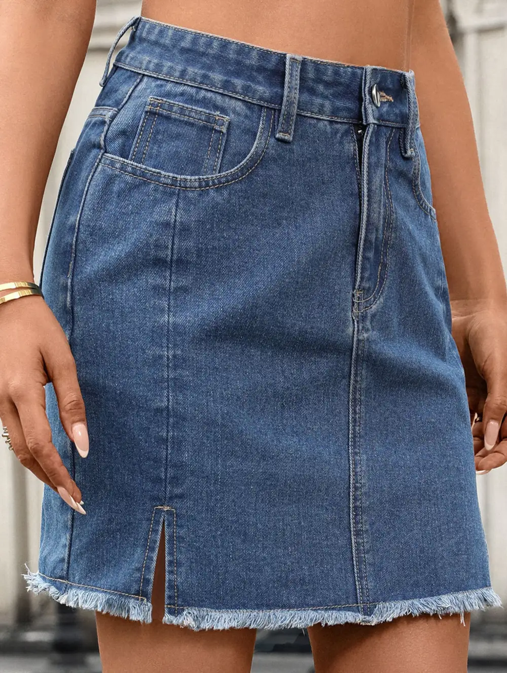 Washed Slit Denim Mini Skirt