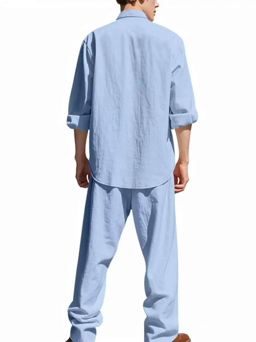 Button Up Long Sleeve Shirt and Pants Two Piece Set
