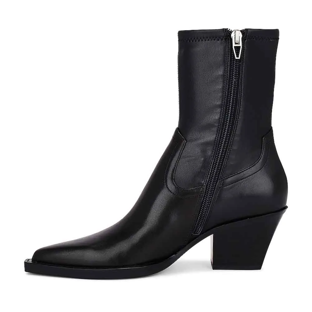 Faux-Leather Side-Zip Zip-Up Pointed-Toe Ankle Boots