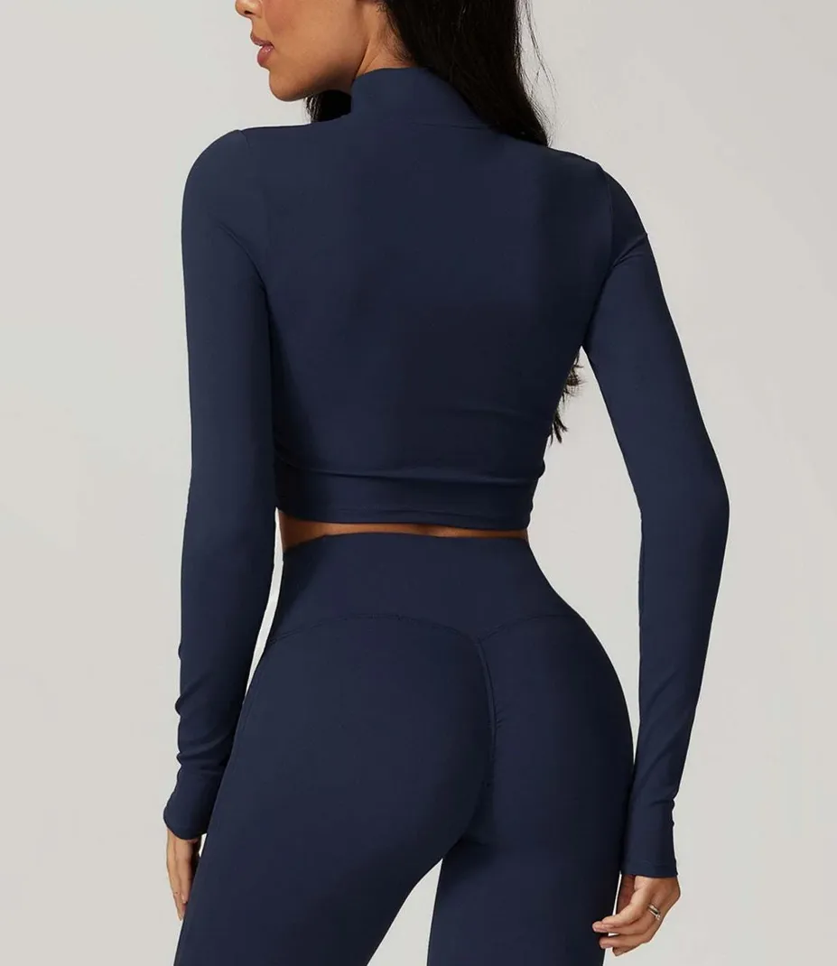 Slim Fit Half-Zip Stand Collar Top