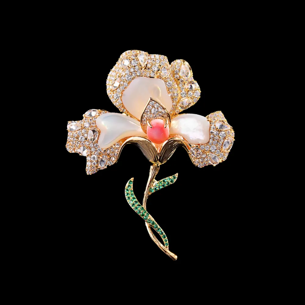 Pearlescent Iris Flower Brooch