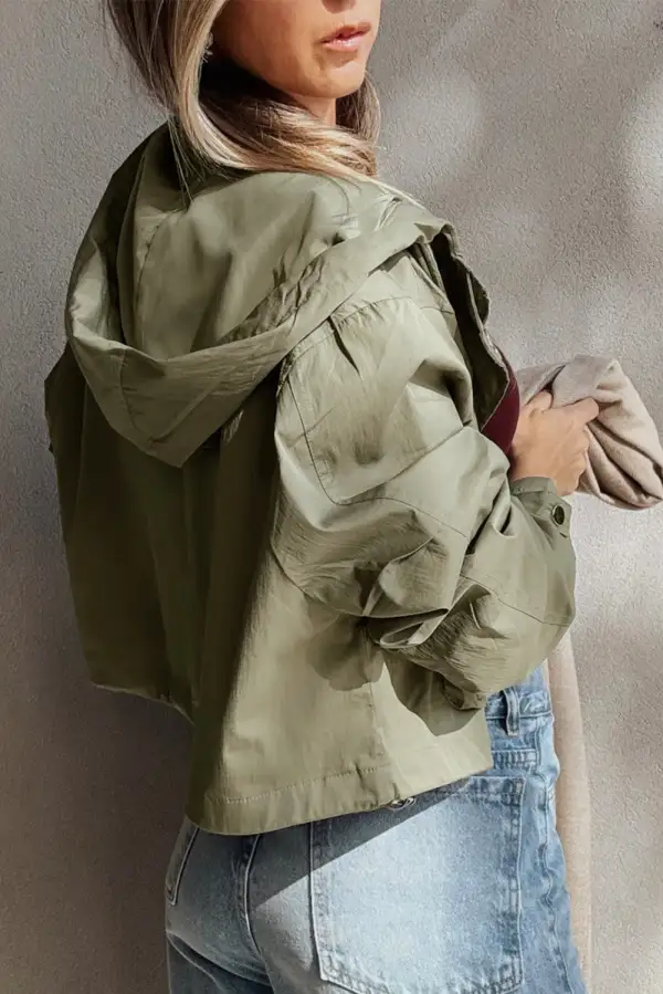 Zip Pocket Cropped Hooded Utility Jacket