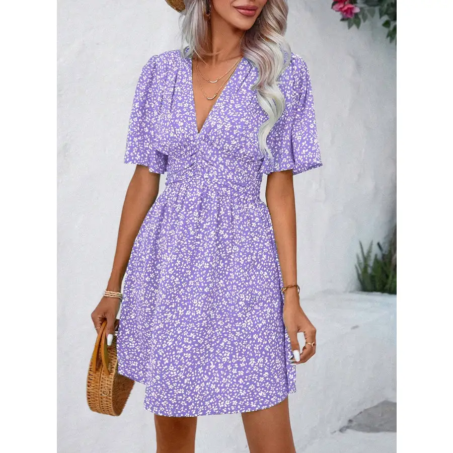 Printed V-neck Half Sleeve Mini Dress
