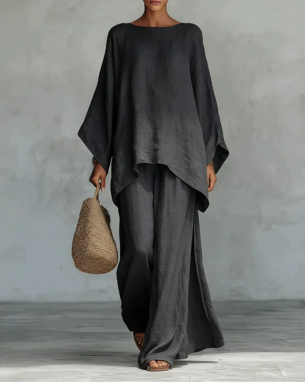 Asymmetric Ethnic Crew Neck Set