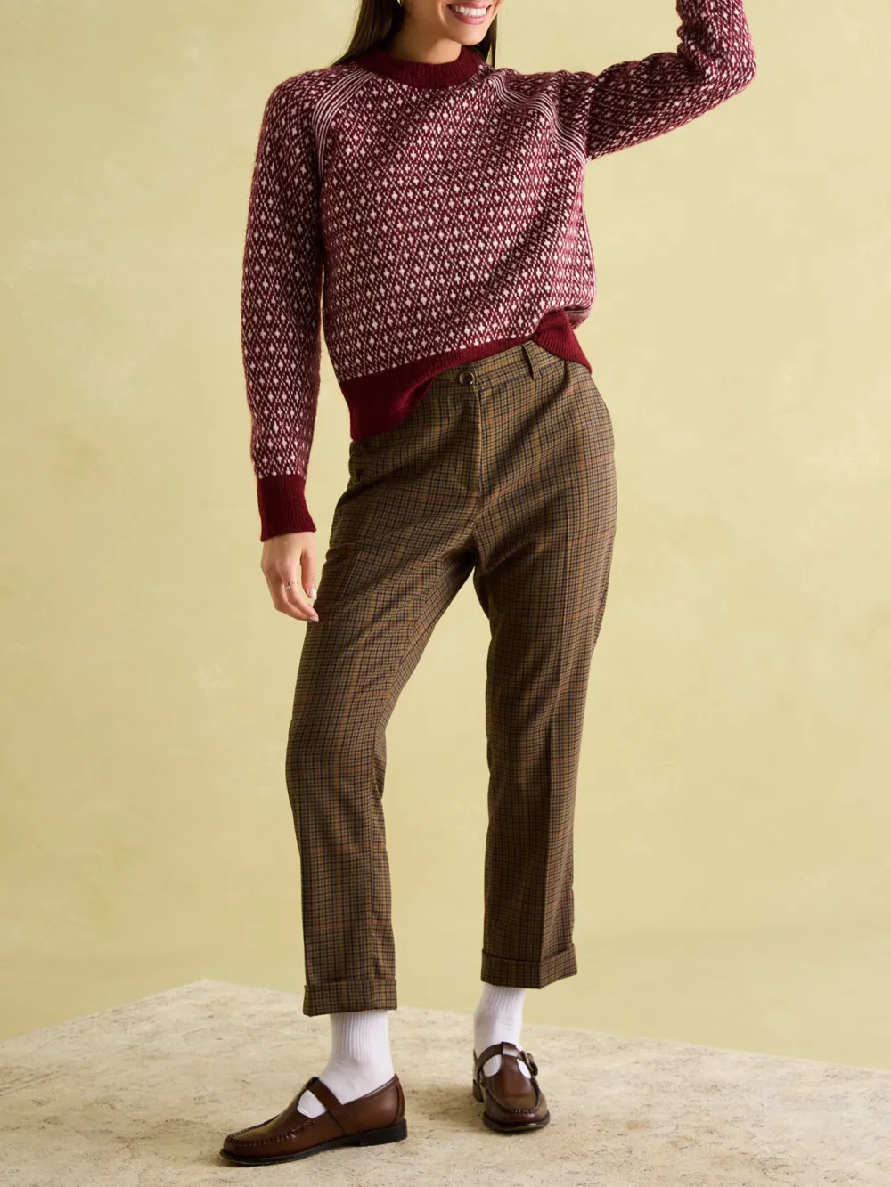 Cream/Red Patterned Jumper with Detachable Roll Neck