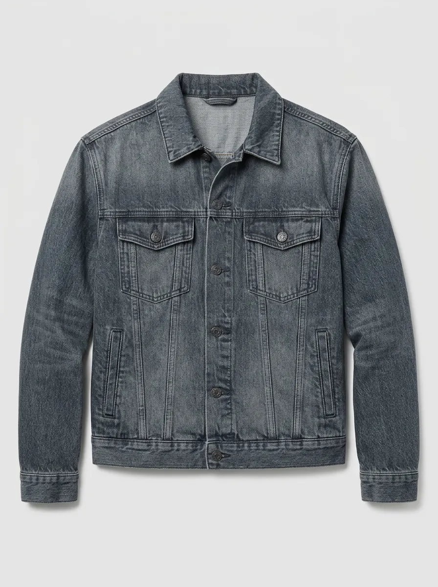 Men's Casual Vintage Washed Grey Denim Jacket