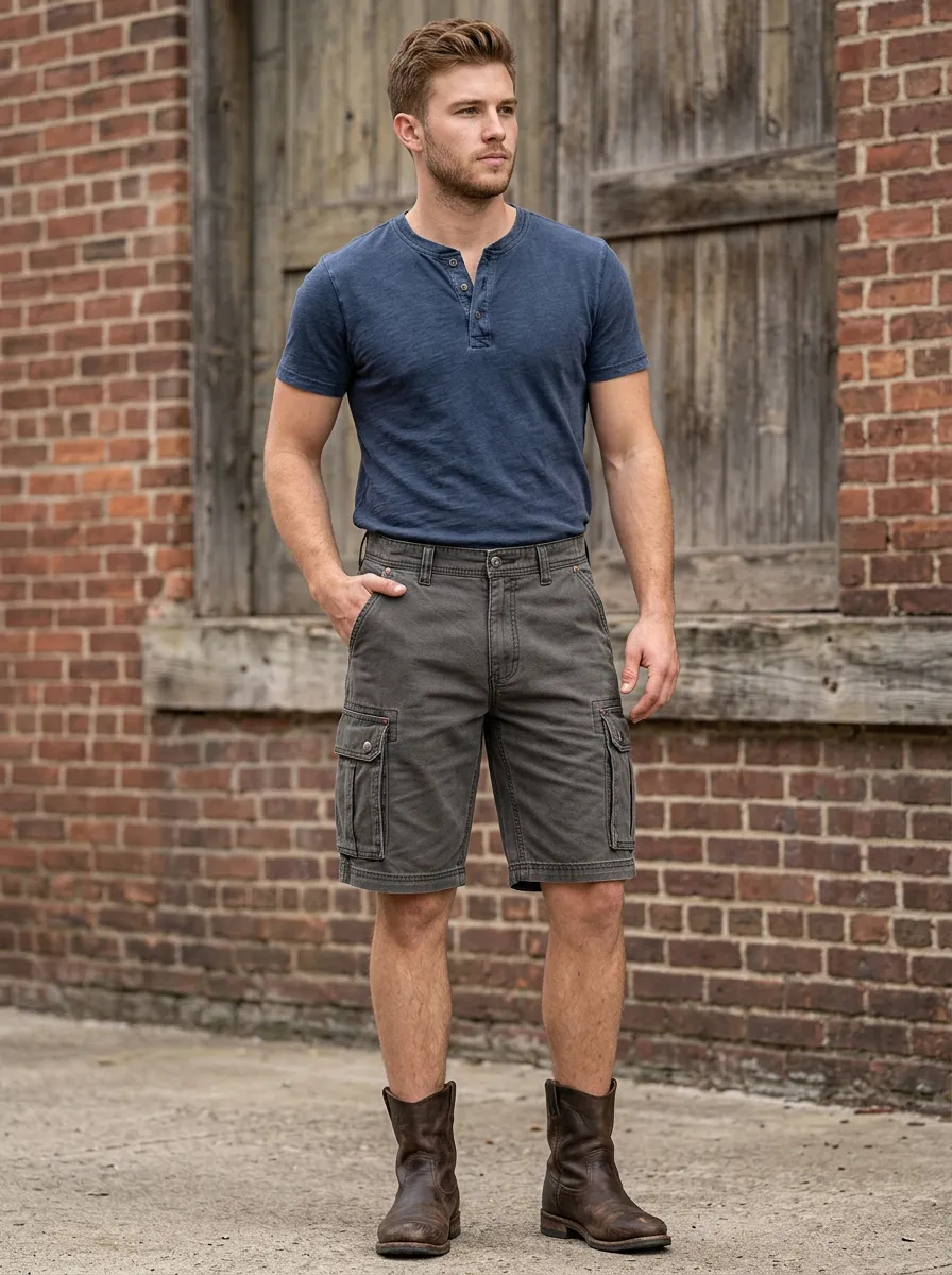 Men's Casual Outdoor Grey Cargo Denim Shorts