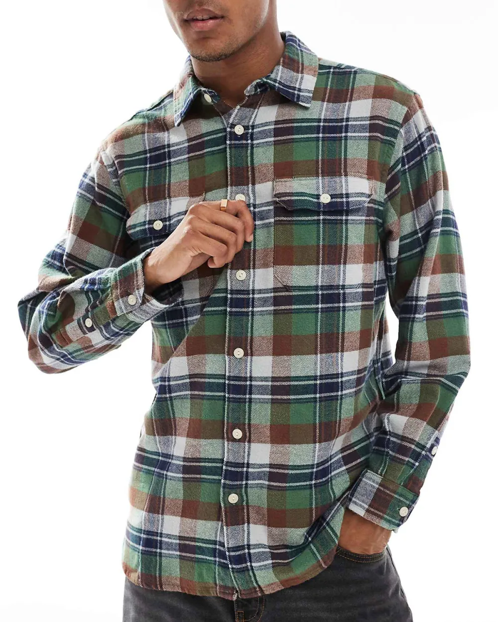 Check Flannel Worker Shirt In Brown