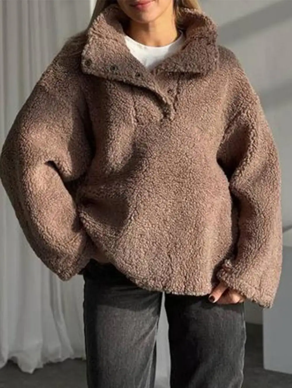 Layered Fit Lapel Sweatshirt Jacket