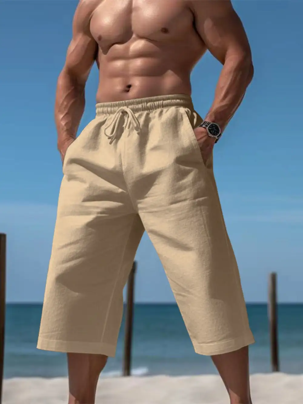 Men's Full Size Casual Drawstring Cropped Pants Plus