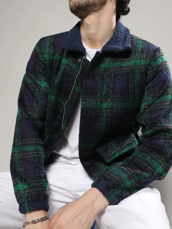 Plaid Pattern Sherpa Collar Jacket