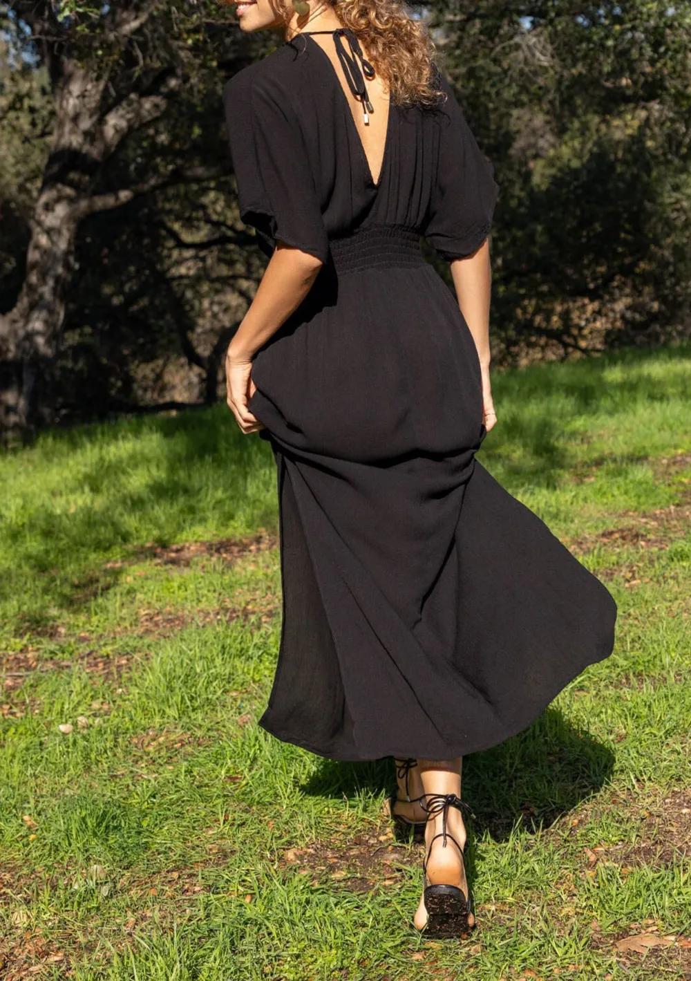 Side Slit V-Neck Half Sleeve Dress
