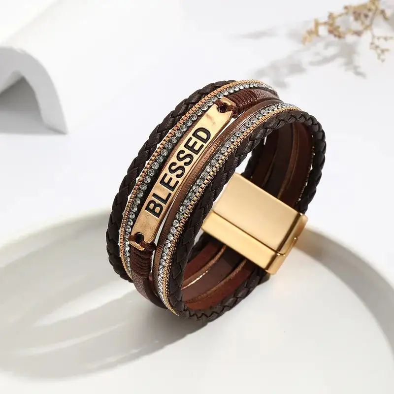 Inspirational Layered Leather Bracelet