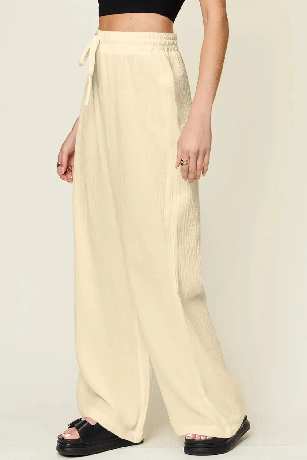 Tailored Wide Leg Drawstring Pants