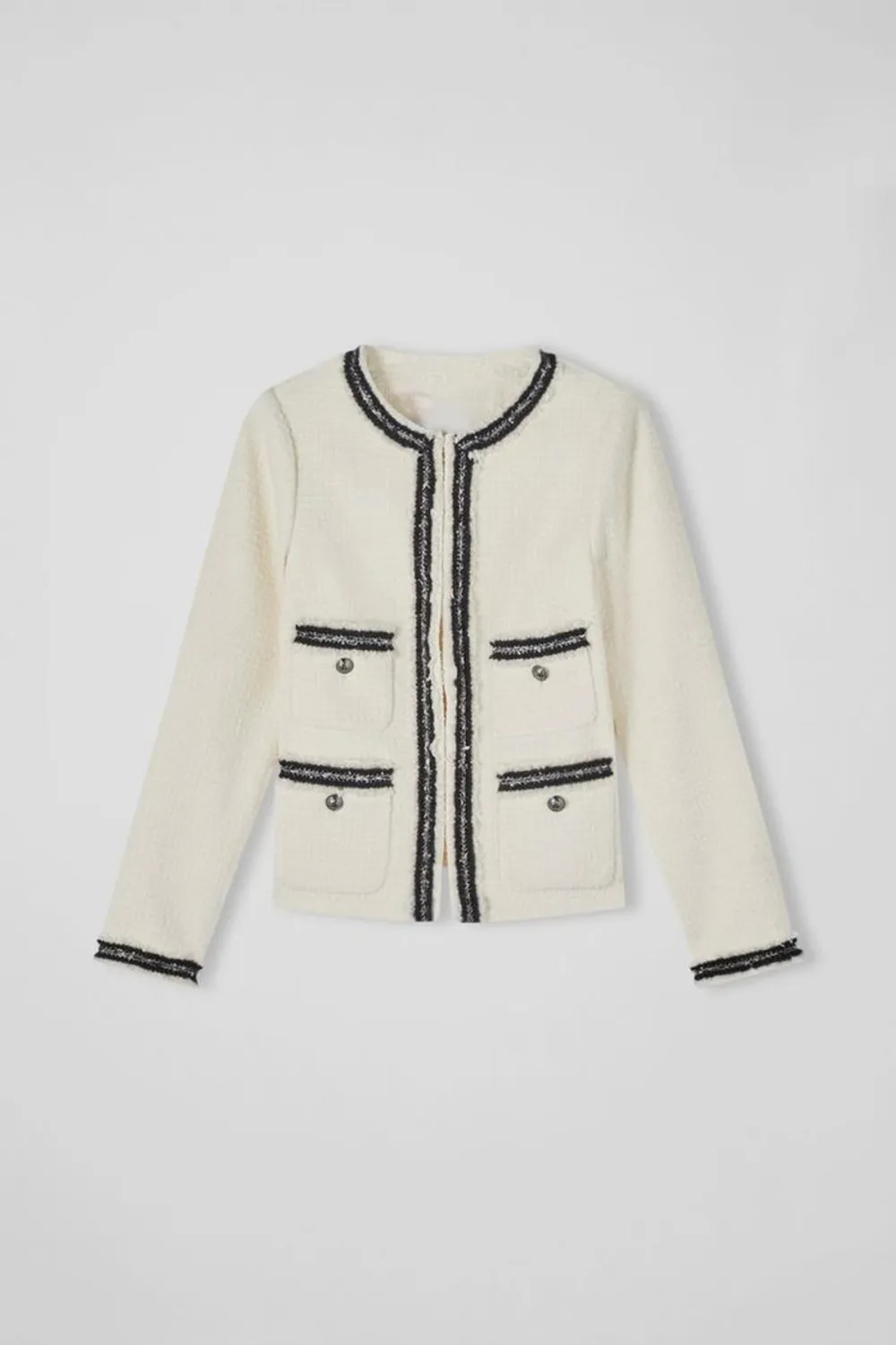 White Tweed Contrast Trim Short Jacket