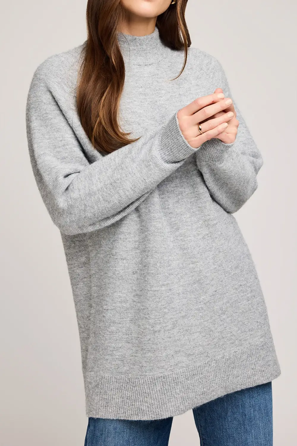 Mock Neck Oversized Tunic Sweater