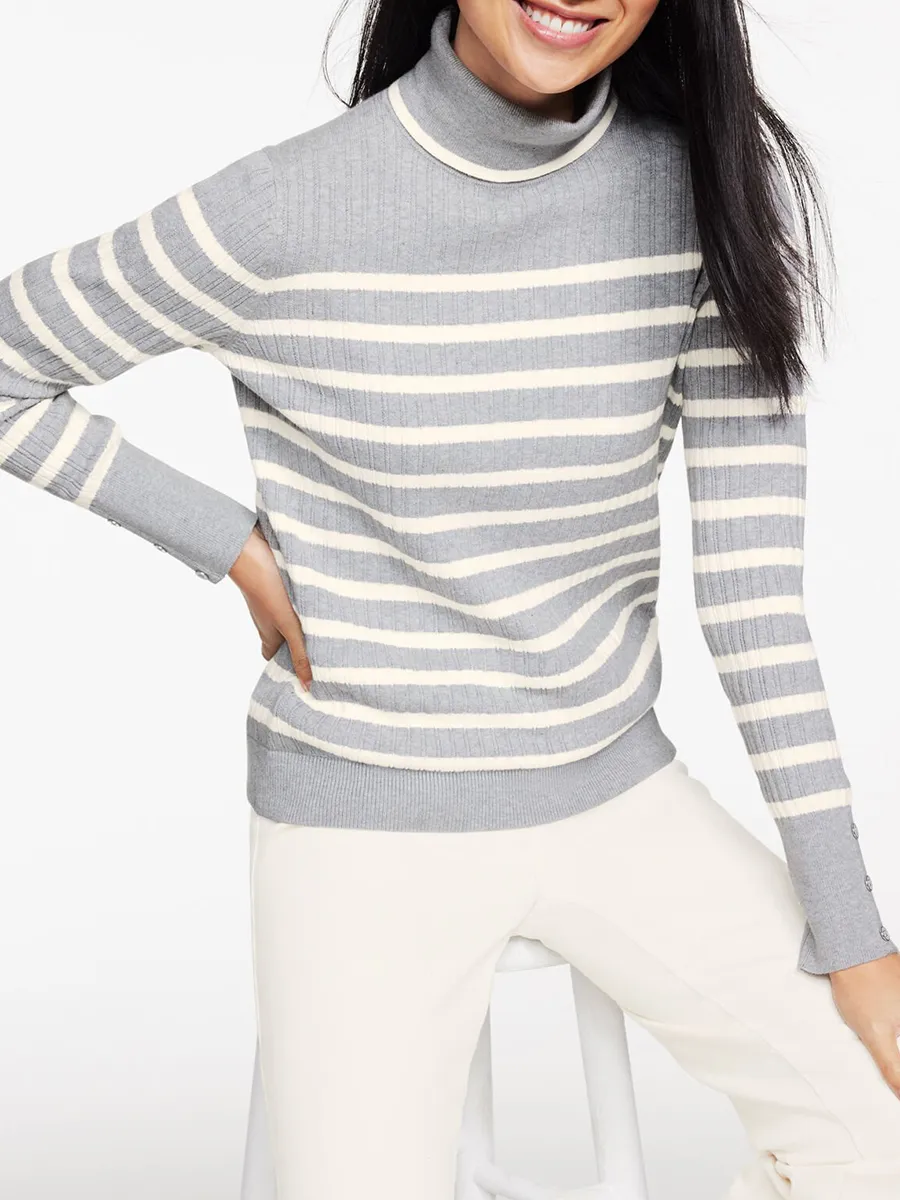 Women'S Stylish Striped Ribbed High Neck Knitted Sweater