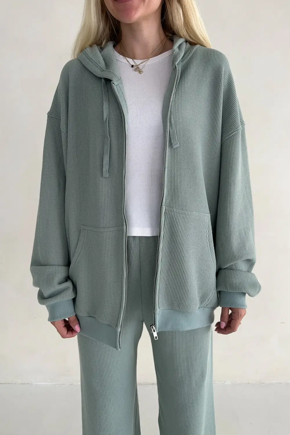 Layered Waffle Knit Hoodie
