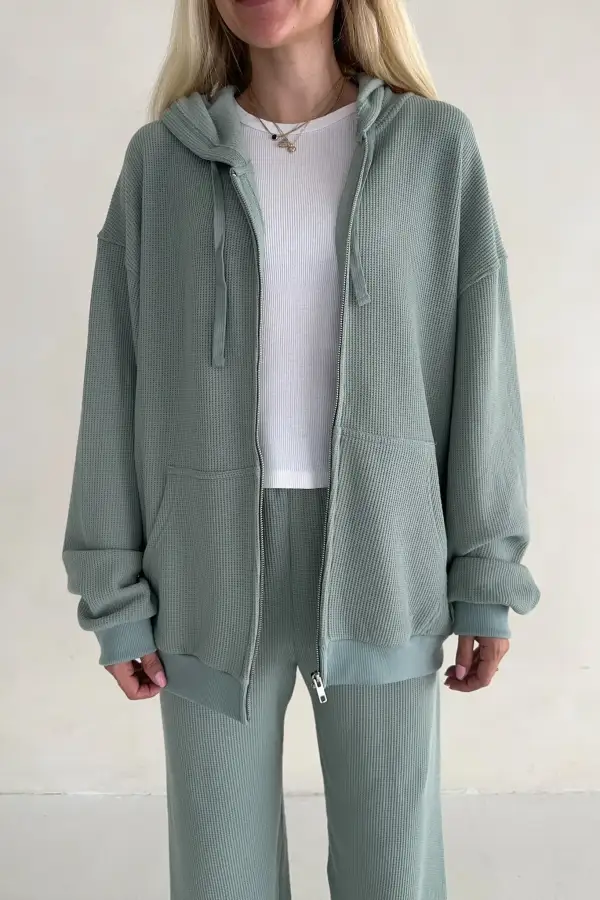 Layered Waffle Knit Hoodie