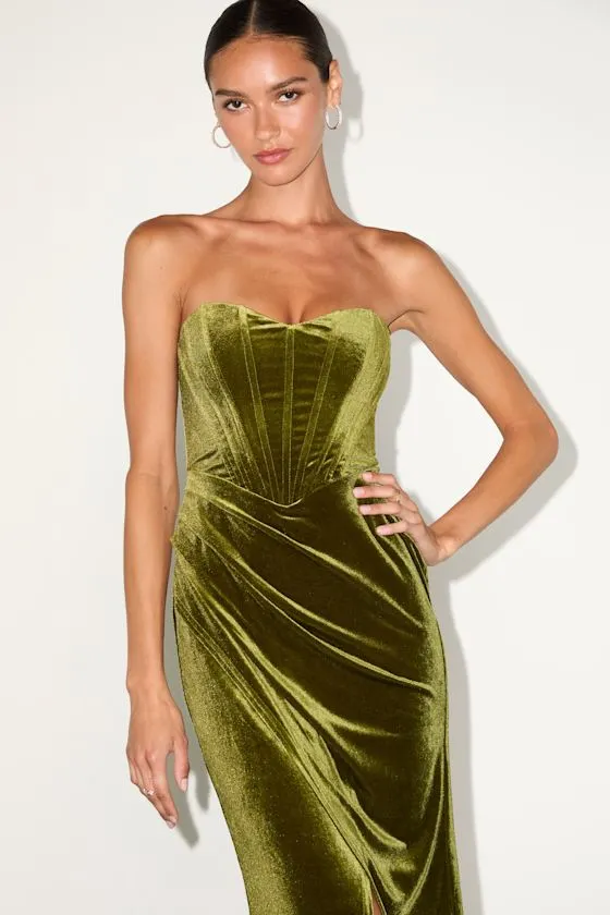 Masterfully Flirty Dark Blue Velvet Bustier Midi Dress