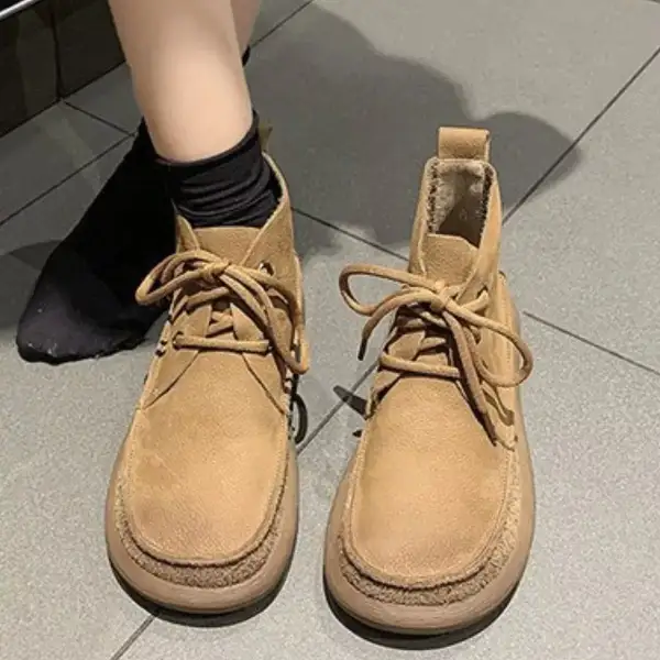 Round Toe Lace Up Ankle Boots