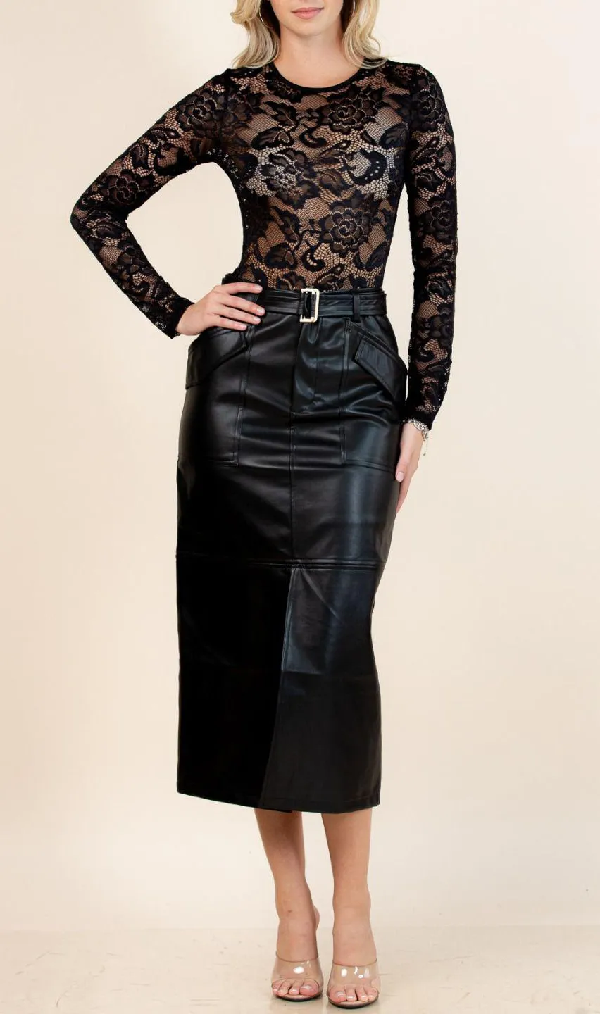 Midi Faux Leather Skirt