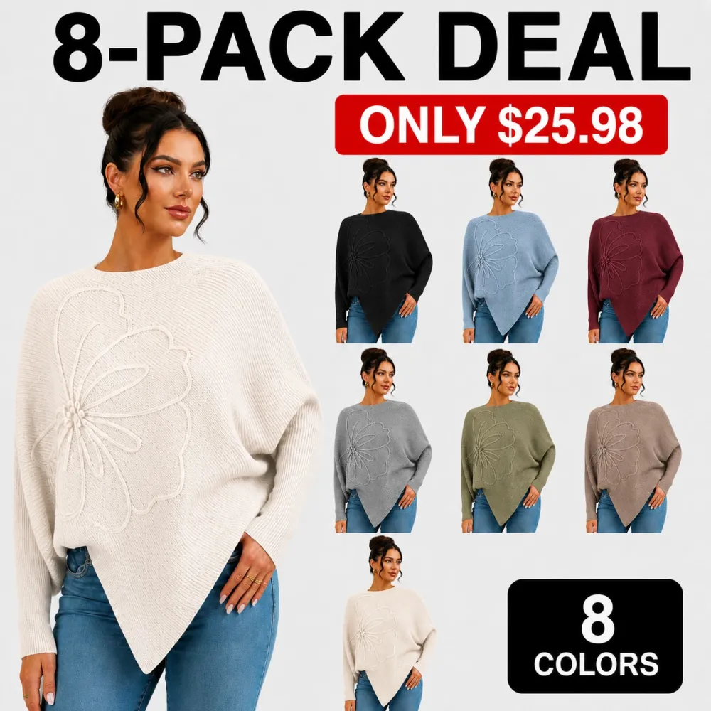 Women's Floral Batwing Sleeve Asymmetrical Sweater