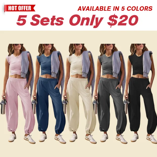 Women's Casual Short-Sleeve T-Shirt and Sweatpants Tracksuit