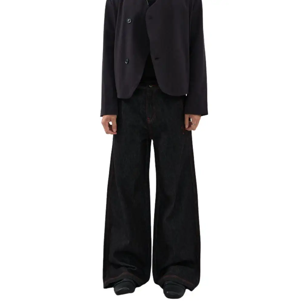 Washed Raw Denim Embroidered Denim Jeans