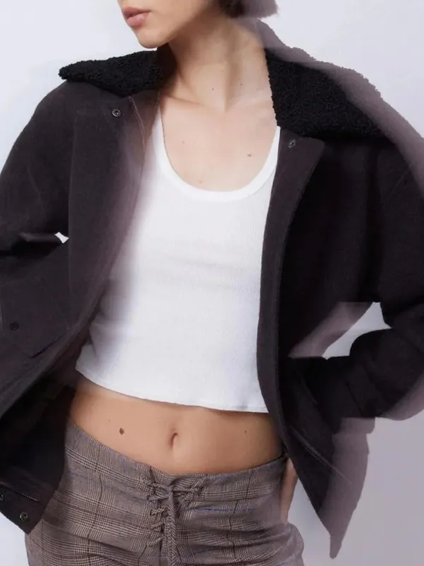 FUZZY COLLAR CASUAL JACKET