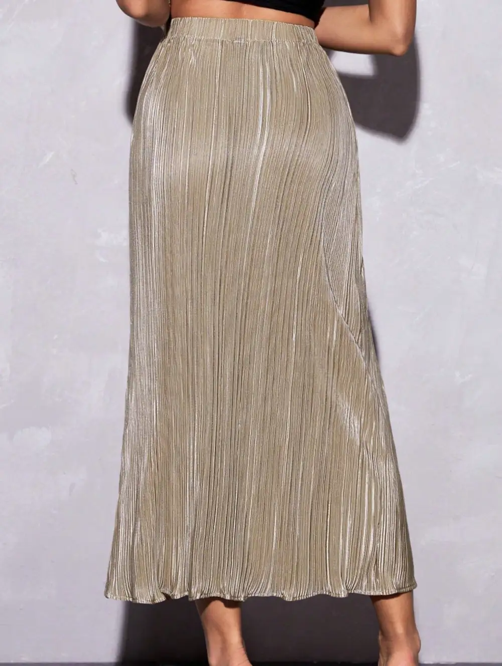 High Waist Slit Pleated Skirt