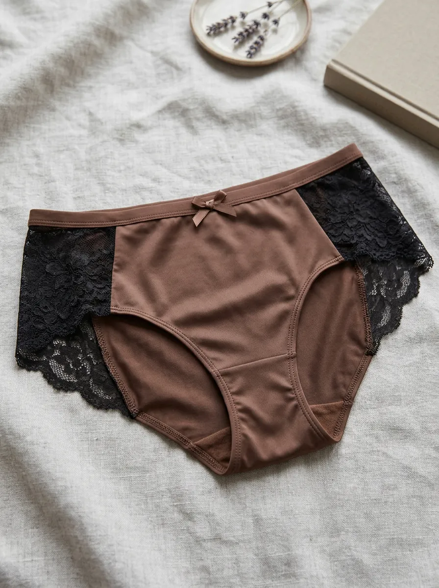 Women's Brown Lace Trim Bowknot Detailed Panties